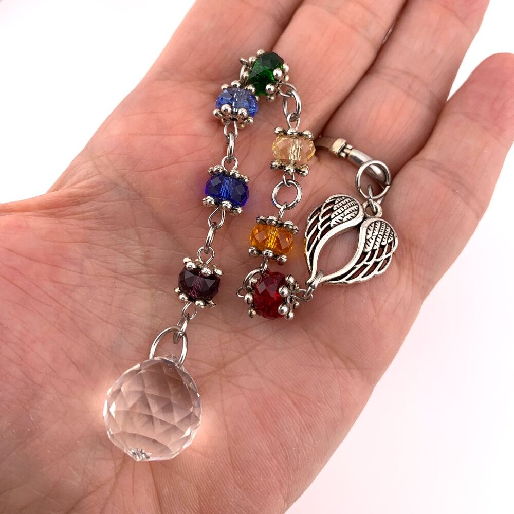 Angel Wings Rainbow Rear View Mirror Car Charm Prism Suncatcher CC119